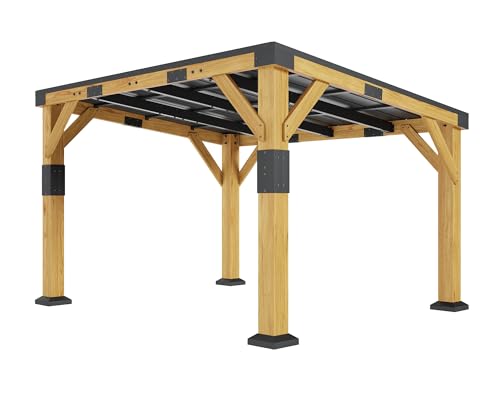 10x12x8 FT Cedar Wood Carport with Sloped Galvanized Steel Roof (10x12x8 FT)