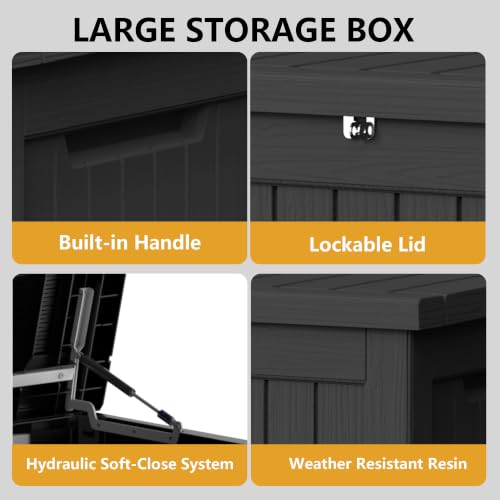 300 Gallon Outdoor Storage Box Waterproof Deck Box Patio Black (Black / 300 Gallon)