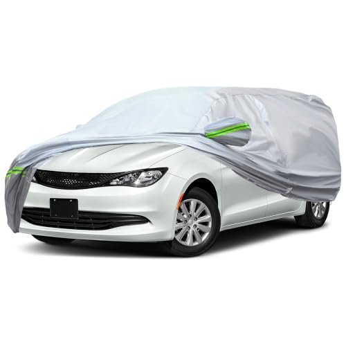 6 Layers Premium MPV Car Cover Waterproof All Weather Weatherproof UV Sun Protection Snow Dust Storm Resistant Outdoor Exterior Custom Form (Silver Car Cover / K17 - MPV -（Fits size 199"-210"）)