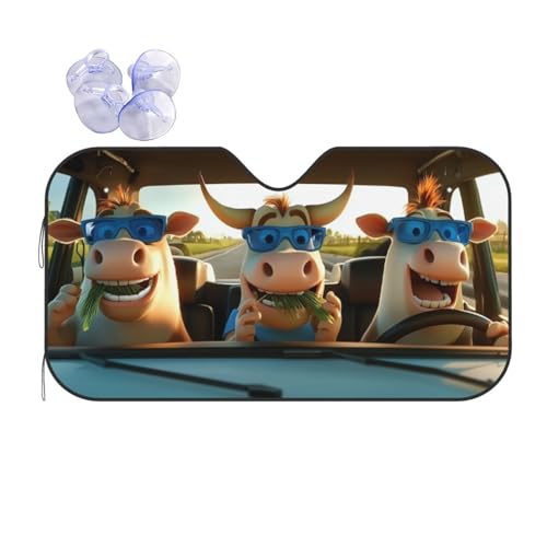 Funny Cow Car Sun Shade Windshield Sunshade Foldable Front Window Shield Cover for Truck SUV (Blue4 / Small)