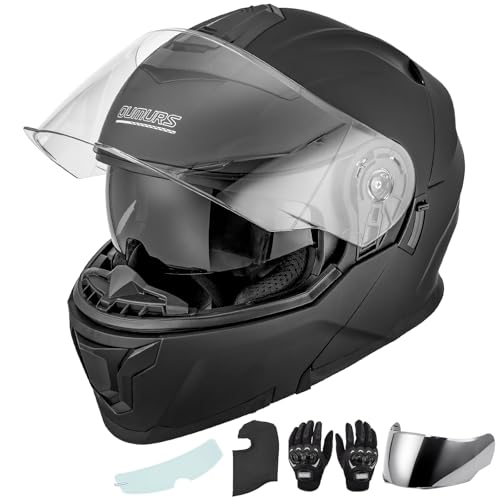 Modular Motorcycle Helmets Full Face Flip up Street Bike Motorcycle Helmet for Unisex Adult Matte Black (Matte Black / X-Large)