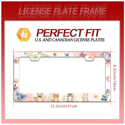 Cat License Plate Frame Beautiful Butterflies Flowers License Plate Holder Funny Personalise Car Stainless Stee Decorative Parts for Standard Us Canada Vehicles 12x6 Inch for Women Men (Cat)