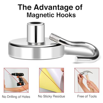 Magnetic Hooks 50lbs Strong Magnets Hook 18 Pack (Silver / 18pack-50lb)