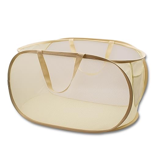 Sturdy Mesh Laundry Hamper Basket Bag (Beige / Pop Horizontal)