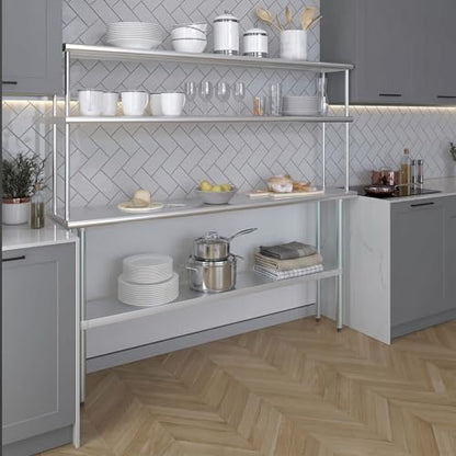 Stainless Steel Work Table Double Tier Overshelf (14" x 72" Work Table + 12" Overshelf)