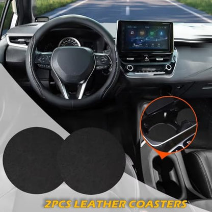 Black Steering Wheel Cover with Coasters Leather Universal 15 inch (Medium / black02)