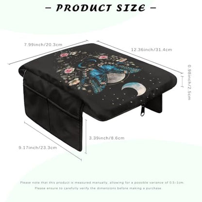 Butterfly Flower Moon Black Car Center Console Cover Comfortable Armrest Box Mat Hand Rest Pillow for Car Seat Organizer Arm Rest Cushion Protective Cover Car Interior Decor (Butterfly Flower Moon Black)