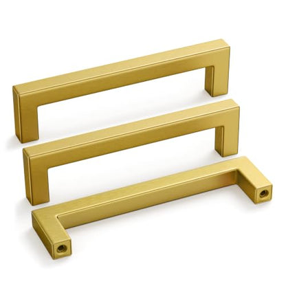 5 Pack 5 Inch Gold Cabinet Handles Brushed Brass Drawer Pulls (Gold / 5 Inch Hole Centers)