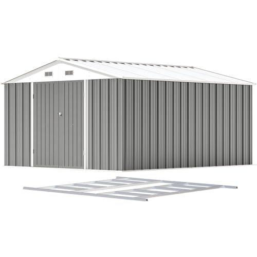 10 x 12 FT Metal Storage Shed for Outdoor with Floor Frame (Gray / 10x12 FT)
