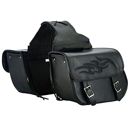 Naked Cowhide Leather Motorcycle Saddle Bags Throw Over Saddlebags