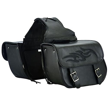 Naked Cowhide Leather Motorcycle Saddle Bags Throw Over Saddlebags