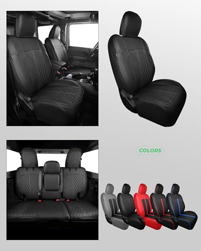 for Jeep Wrangler Leather Custom Car Seat Covers Full Set 4 Door (Black / JL 18-26 4Door With Rear Cup Holder)