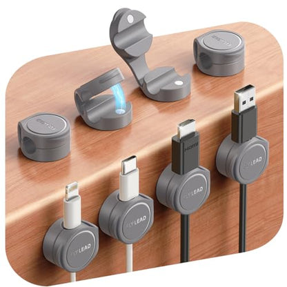 8 Pack Silicone Cord Organizer Magnetic Cable Clips (Grey)