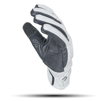Leather Motorcycle Gloves for Men with Soft Polyester Lining Bike Riding Gloves with Grip Patches on Palm and Accordion Panels on Fingers and Cuff (X-Small / Diamond White/Black)