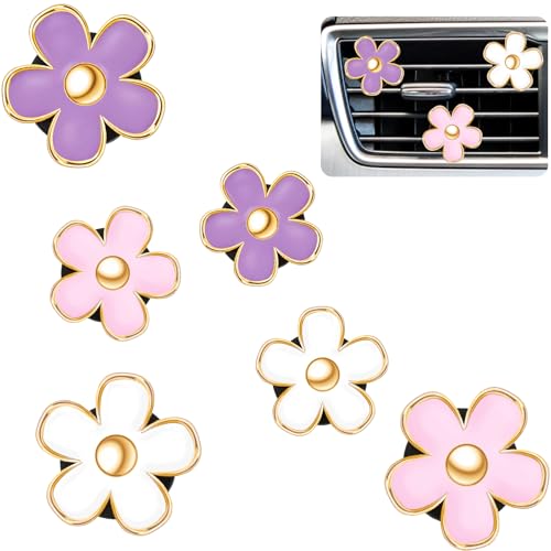 6 Pcs Daisy Vent Clips for Car (Purple, Pink,White, / 1 Count (Pack of 6))
