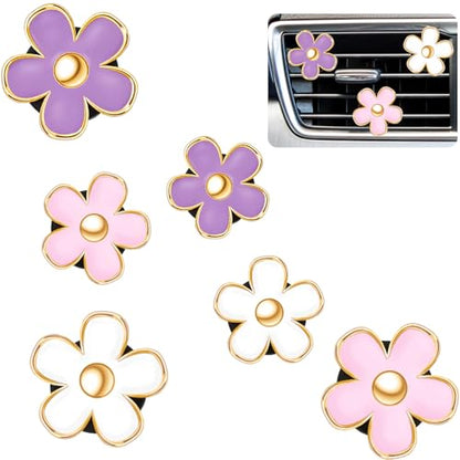 6 Pcs Daisy Vent Clips for Car (Purple, Pink,White, / 1 Count (Pack of 6))