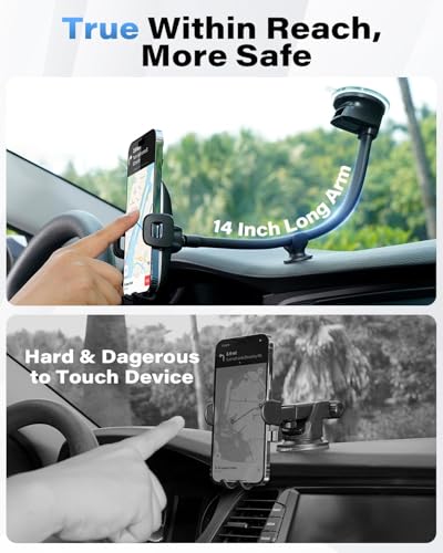 Solid Car Truck Phone Mount Holder with 14 (Black Mirror Surface with Silver Ring)