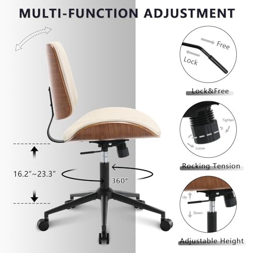 Home Office Chair No Arms with Wheels (Beige / MCM Style)