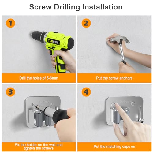 4 Pack Stainless Steel Heavy Duty Broom Holder Wall Mount with Hook (C-Sliver / 4PCS Gripper)