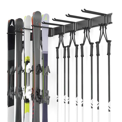 Ski Rack Wall Mounted Ski Storage Rack (8 Ski Hooks)