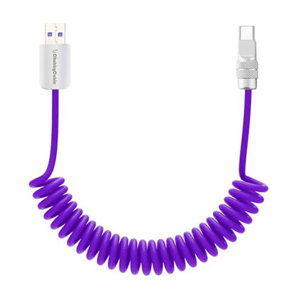 USB A to C 120W Braided Coiled Charging Cable (Purple / USB A-Type C)