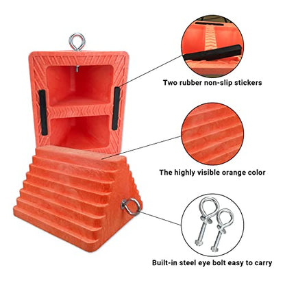 2 Packs Wheel Chocks Heavy Duty Orange with Eyebolt (Orange-2 pcs)
