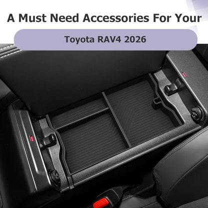 2026 RAV 4 Center Console Organizer Compatible with 2026 Toyota RAV 4 Accessories Armrest Console Secondary Storage Box Insert Tray ABS Material Black