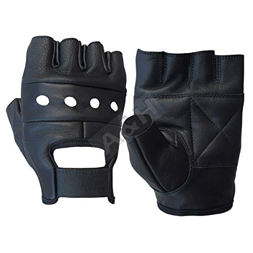 Leather Motorcycle Glove Genuine Cowhide Fingerless Leather Driving Gloves