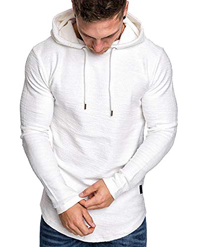 Mens Fashion Athletic Hoodies Sport Sweatshirts Solid Color Fleece Pullover white 2XL (XX-Large / White)
