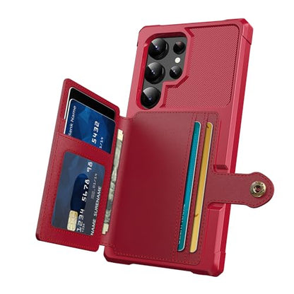 for Samsung Galaxy S24 Ultra Case with Card Holder (Red / Samsung Galaxy S24 Ultra)