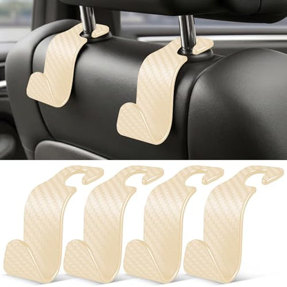 Universal 4 Pack Car Seat Headrest Purse Hook (4pc / Beige Checkered)