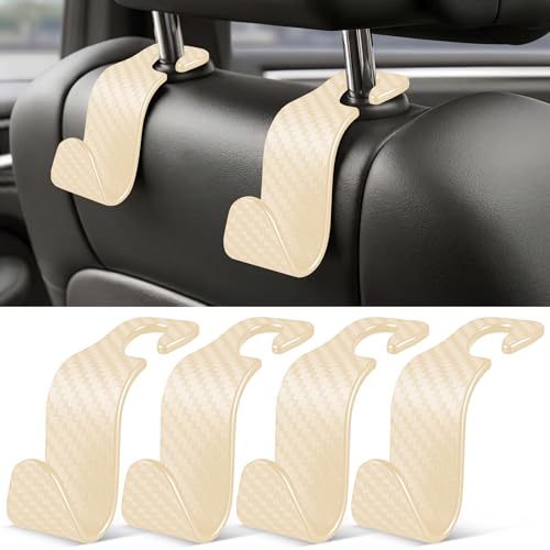 Universal 4 Pack Car Seat Headrest Purse Hook (4pc / Beige Checkered)