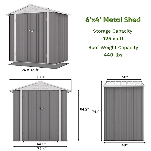 6x4 FT Outdoor Storage Shed (Gray / 6x4 FT)