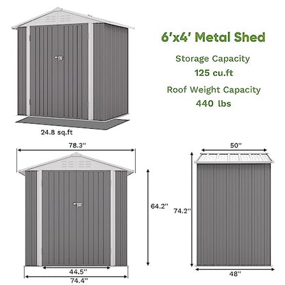 6x4 FT Outdoor Storage Shed (Gray / 6x4 FT)