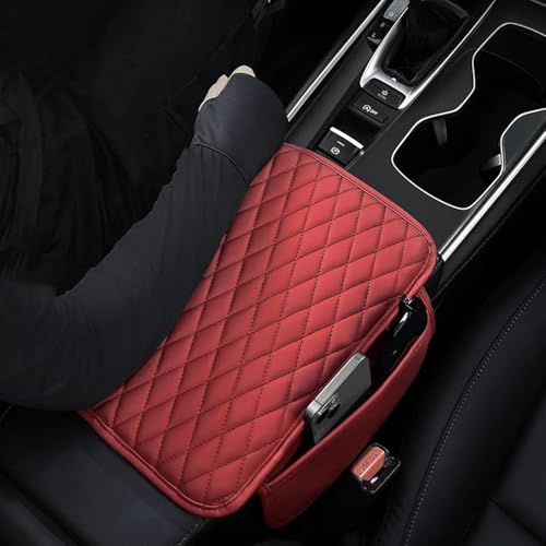 Car Armrest Cover Leather Car Console Covers Box Pad with Pocket and Tissue Box Arm Rest Cover for Car for SUV Truck Sedan Vehicle (thin-bark)