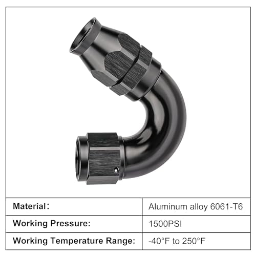 10AN 150 Degree PTFE One Piece Full Flow End Hose Fitting Aluminum Black (10AN / 150 Degree)