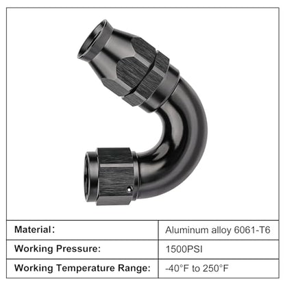 10AN 150 Degree PTFE One Piece Full Flow End Hose Fitting Aluminum Black (10AN / 150 Degree)
