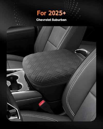 for 2025 2026 Chevrolet Suburban Center Console Cover Armrest Box Cover for Suburban (Suburban Thickened Black Leather Square)