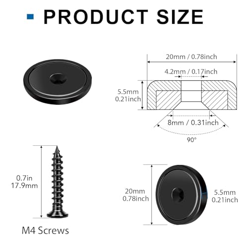 Strong Magnets Heavy Duty Screw On Neodymium 40LBS Magnet 10 Pack (Black / 0.78in)