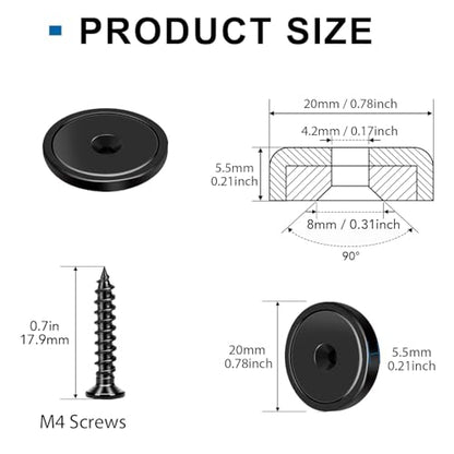 Strong Magnets Heavy Duty Screw On Neodymium 40LBS Magnet 6 Pack (Black / 0.78in)
