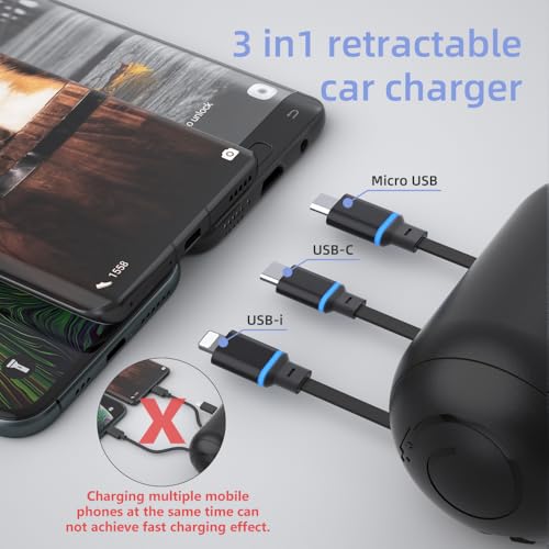 Multi Car Retractable Backseat 3 in 1 Car Charging Station Box Compatible with All Phones (Standard | 3-IN-1 Charging Station)