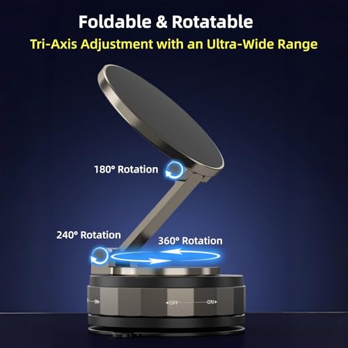 Car Phone Holder for Magsafe [98LBS Suction & 2400gf Magnetic] 360° Rotatable Adjustable Car Phone Mount with Vacuum Suction Cup (D. T30-Black Base)