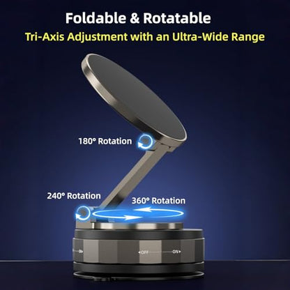 Car Phone Holder for Magsafe [98LBS Suction & 2400gf Magnetic] 360° Rotatable Adjustable Car Phone Mount with Vacuum Suction Cup (D. T30-Black Base)