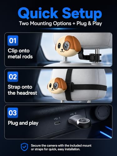 Wireless CarPlay Baby Car Camera Night Vision Split Screen 1080P HD Puppy