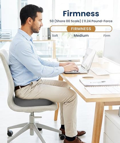 Doctor Recommended Memory Foam Seat Cushion for Office Chairs & Car (Gray / Large)