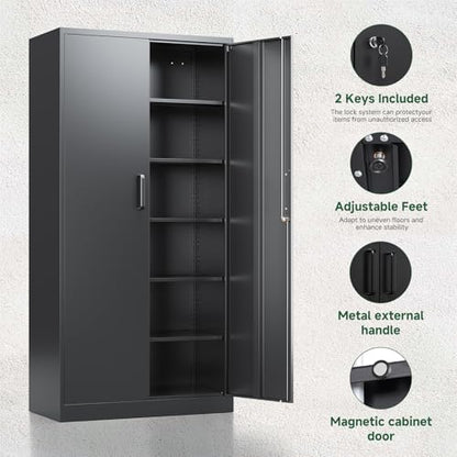 Metal Storage Cabinets with Lock Doors (71 X 32 X 16 In(H X W X D) / Black)