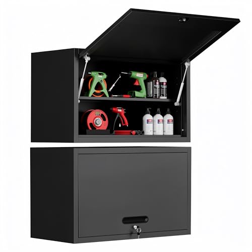 Wall Mounted Metal Storage Cabinet (Black / S - Flip-up Door & Shelves (Wall))