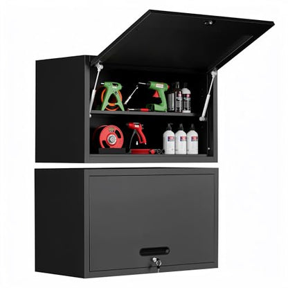 Wall Mounted Metal Storage Cabinet (Black / S - Flip-up Door & Shelves (Wall))