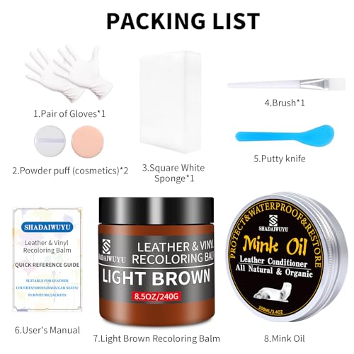 8.5oz Leather Recoloring Balm with 100ml Mink Oil (Light Brown / Leather Recoloring Balm+Mink Oil)