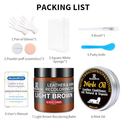 8.5oz Leather Recoloring Balm with 100ml Mink Oil (Light Brown / Leather Recoloring Balm+Mink Oil)